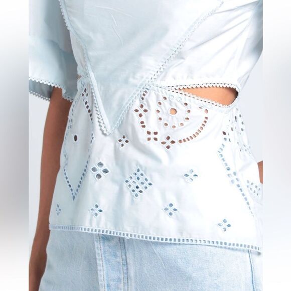 GANNI Women’s Broderie Anglaise Blouse Top Full Zipper - Picture 4 of 13